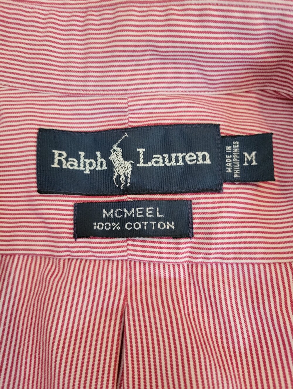 Vintage Ralph Lauren McMeel Shirt Men M Red/White Pinstriped Button down Cotton - Picture 5 of 14